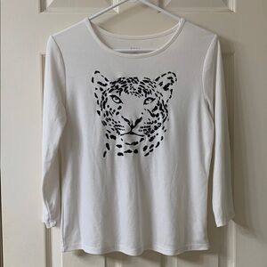 🌷3 for$25🌷Alia Petite, US SP, White & Black Embroidered Leopard 3/4 Sleeve Top
